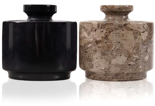 MARBLOUS KRAFTS Marmorsaltkar, Svart och Oceanisk, 7,6 cm | Handgjord marmor salt och kryddburk med lock, förvaringsbehållare för havssalt, bords och köksdekor, presentidé