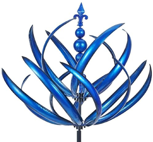 Moulin à vent en métal pour jardin - Résistant aux intempéries et stable - Moulin à vent rotatif - Sculpture - Moulin à vent rotatif - Bleu - En métal - Pour le jardin comme décoration