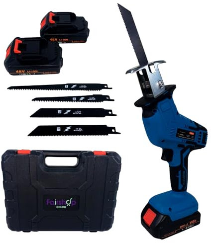 Sega a Gattuccio, Seghetto Portatile a Batteria, Motore Brushless da 2800 SPM, Doppia Batteria 48V, Set di 4 lame versatili, Valigetta