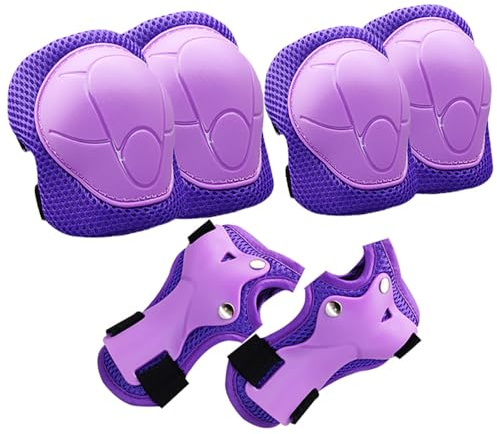 Lot de genouillères et coudières pour enfants de 3 à 12 ans, pour skateboard, patins à roulettes, vélo et scooter (violet uni)