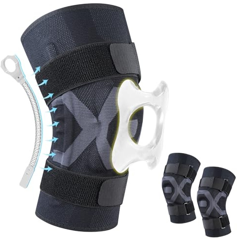 FALSKT 2 Pièces Genouillère Sport Genouillere Arthrose Genou Reglable Genouillere Ligamentaire Genou genouillère rotulienne avec Stabilisateurs Latéraux Genouillère Professionnelle attelle genou XL