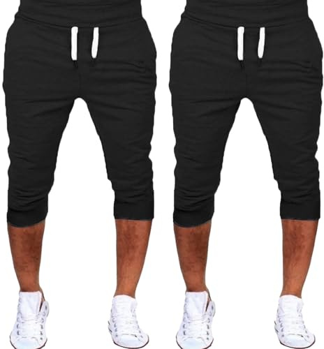 Generisch Pantalones de chándal para hombre, 3/4 largos, pantalones de chándal para hombre, ligeros, pantalones deportivos con cordón y bolsillos, pantalones de entrenamiento, 2 unidades, pantalones