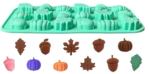 Moldes de otoño | Moldes de hojas de arce con forma de cono de pino y calabaza de 18 cavidades – Mini molde de silicona antiadherente para Acción de Gracias, Halloween, jabón, velas, resina, chocolate
