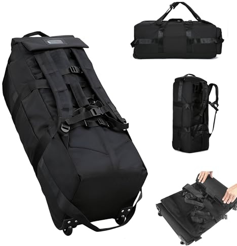 Faltbare Reisetasche mit Rollen Groß 80L, 3 IN 1 Handgepäck Rucksack Koffer 80 x 30 x 33 cm, Wasserabweisend Oxford Tasche mit 2 Rolls, Schwarz