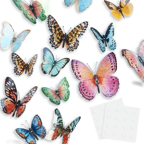 36 Pieces 3D Watercolor Butterfly Wall Sticker Colorful Butterflies Sticker with Sticky Dot Butterfly DIY Art Decor Crafts for Girls Bedroom Wedding Baby Nursery Valentine Gift Party Flower Decoration