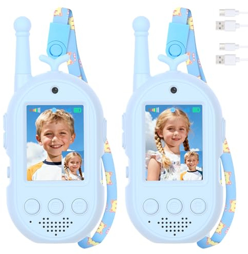 Mafiti Walkie Talkies con Videollamada para Niños (Paquete de 2), Juguetes Recargables 3-8 Años, Largo Alcance 300m, Regalo Ideal Cumpleaños, Juegos al Aire Libre (Azul)