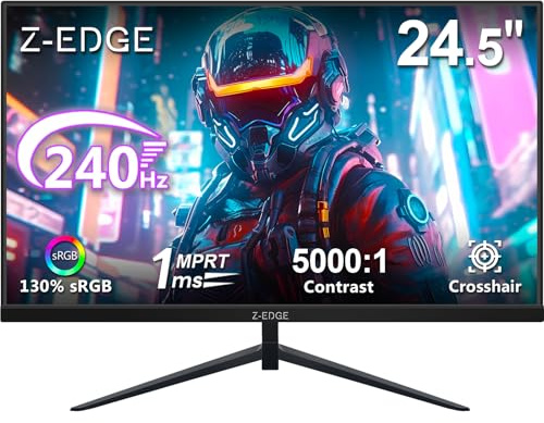 Z Z-Edge Gaming Monitor 24,5 Tum, 240 Hz, 1ms, FreeSync, FHD (1920 x 1080), Ultratunn Kant PC-Skärm, 5000:1, HDMI2.0, DP1.4, Justerbar Lutning, VA, VESA 75x75mm