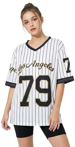 Zidoley Jersey Tops for Women, y2k Fashion Ladies Oversized t Shirts, V Neck Sports American Football/Baseball Jersey, Going Out Summer Varsity Top (UK, Alpha, S, Regular, Regular)
