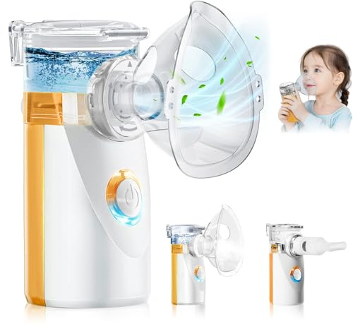 Aerosol per Bambini e Adulti – Nebulizzatore Ultrasuoni Portatile per Neonati, Inalatore con 2 Maschere e Boccaglio, Batterie non incluse (Arancione)