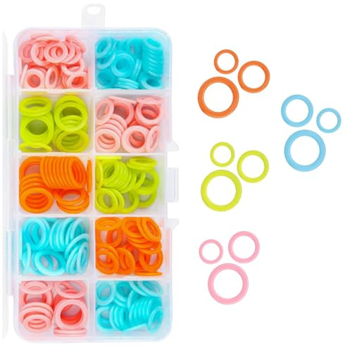 HONRIGO 240-Piece Set of Knitting Marker Rings, Colorful Stitch Marker Rings (S, M, L), Crochet Markers Needle Clips with Portable Storage Box for DIY Sewing, Knitting, Crocheting, and Crafts(240)