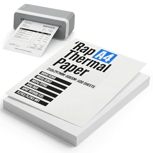 Rap A4 Thermal Paper 210x297mm 80gsm 100 Sheets for Thermal Printers | Smooth ink free print with no cartridges or toner, suits portable and desktop models, receipts, notes, offices, study