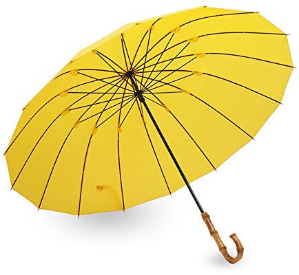 Straight Umbrella Umbrella Fresh Long Handle Umbrella Solid Color Lady Umbrella Bamboo Plain 16 Bone Straight, Yellow