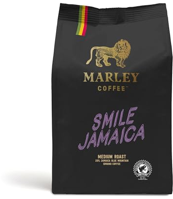 Marley Coffee 20% Jamaica Blue Mountain Medium Roast Ground Coffee 227g - Smile Jamaica Medium Roast - From The Marley Family, Rainforest Alliance Certified - V60 Filter Cafetiere Aeropress