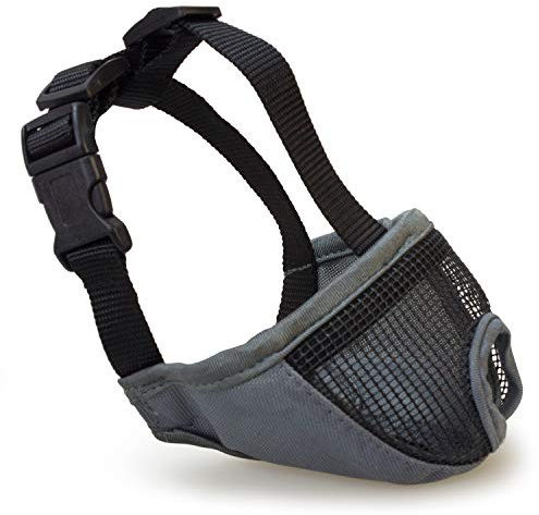 Arquivet Muselière pour Chiens à museau Court - Museaux pour Chiens - Muselière Respirante et Anti-morsures - Polyester - Fermeture avec Clip en Plastique - Taille XS-S/23 cm, Gris