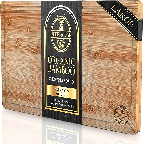 Deer & Oak Tagliere da Cucina in Bambù Premium - 38 x 25 x 2 cm, PreOliato e Trattato, Tagliere da Cucina Resistente per Carne, Verdure e Pane, Design Naturale e Duraturo