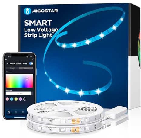 Aigostar Alexa RGB Led Strip Light 10m Plug in led Strip Lights with Music Sync Mode Work with Smart WiFi App Control & Remote Led Lights for Bedroom Party TV Living Room 2 Rolls of 5m with 2 Set