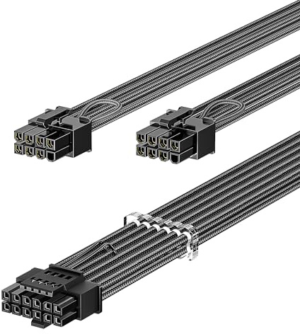 Fasgear PCIe 5.0 Netzkabel 70cm-16pin(12+4) 12VHPWR(12V-2x6) Anschluss für RTX 3090ti/4070/4080/4090/5070 auf 2x8pin(6+2) PCI-e Stecker GPU Sleeved Kabel für ASUS EVGA Seasonic Modular Netzteil
