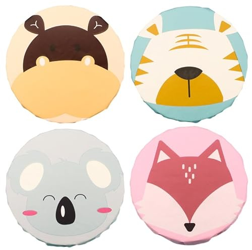 4 Pezzi Cuffia Doccia Donna Bambini,Cuffie per Doccia di Flessibili,Cuffia da Doccia con Motivi Carini,Cuffia Capelli Doccia Riutilizzabili,Cuffie Doccia per Bagno,Trucco,Cucina (26 * 26cm)