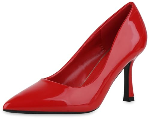VAN HILL Damen Spitze Pumps Stiletto Lack Party Schuhe 213534 Rot Lack 38