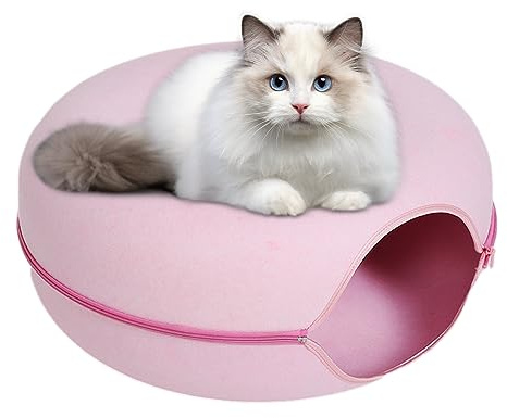 DSOPV Lit tunnel pour chat, quatre saisons disponibles, tube rond amovible en feutre jouet avec trou pour regard, tunnel de jeu intérieur lavable pour petits animaux d'environ 4,1 kg, lapins, chatons