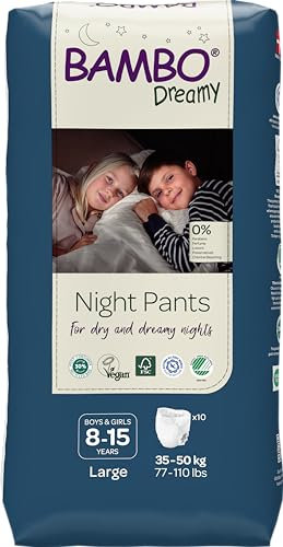 Bambo Dreamy Windelhöschen für die Nacht, Größe Large, (35–50 kg/77–110 Pfund), 10er Packung | Pull-Up-Windeln für Kinder | Ultra-saugfähige Night Pants bei nächtlichem Einnässen