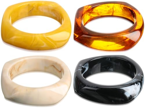 Landical 4 st färgglada fyrkantiga akrylharts armband breda geometriska oregelbundna armband kvinnor (klassiska färger), Classic Colors, Akrylharts, akrylharts