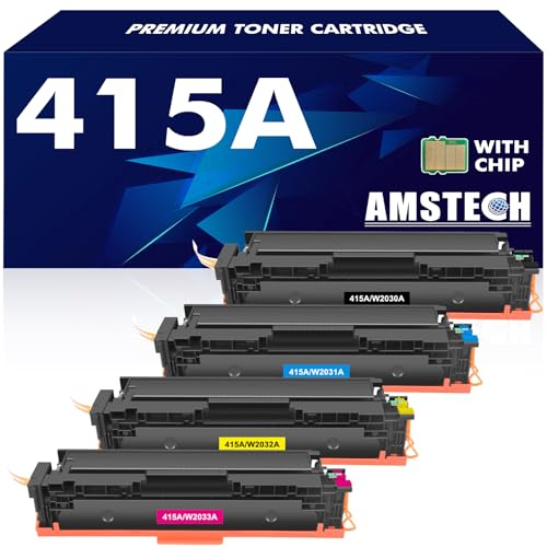 Amstech 415A Toner (Mit Chip) Kompatibel für HP 415A Toner für Color Laserjet Pro MFP M479dw M479fdw M479fnw M479fdn M454dw M454dn (4er-Pack, Schwarz Cyan Gelb Magenta)