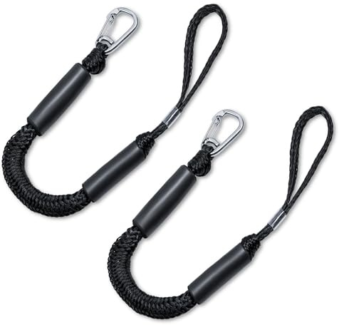 GANGXUN Lot de 2 lignes d'amarrage élastiques avec dock bungee de 2 pieds - Accessoires essentiels pour divers bateaux, kayak, embarcation, SeaDoo, jet ski, ponton, canoë, bateau à moteur (noir, 0,9 m