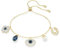 Swarovski Symbolica Armband, Blaues, Vergoldetes Bettelarmband mit Kristallperle, Glücksklee, „Evil Eye“, Hufeisen und Strahlenden Kristallen