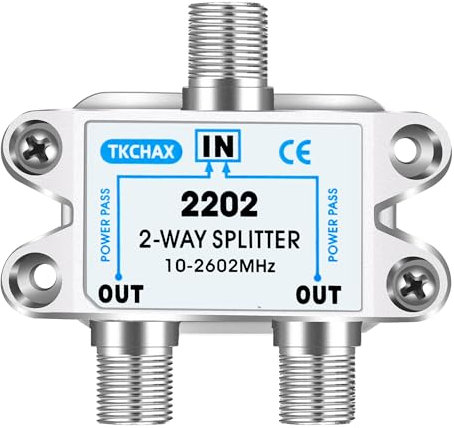 TKCHAX 2 Way Coaxial Cable Splitter,Support 10-2602MHz, RG6 Compatible, Nickel-Plated for Cable Splitter,Work with CATV, Satellite TV,Antenna System and MoCA Configurations