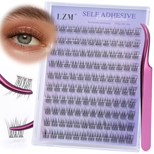 LZM 10-13mm Ciglia Finte Ciuffetti Autoadesive 120pcs C Curl Kit Extension Ciglia Pre-Incollate Ciuffetti Ciglia Finte Non Richiede Colla Kit Ciglia Extension Con Pinzette (QZD01 MIX)