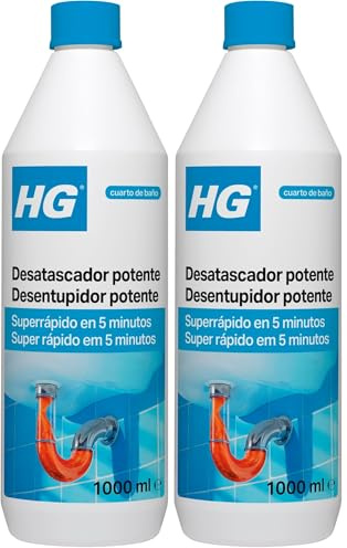 HG Desatascador Potente de Tuberías y Desagües, Elimina Eficazmente los Atascos, Limpiador Líquido para Tuberías y Desagües Bloqueados en Fregaderos o Platos de Ducha - 1L (139100130) (Paquete de 2)