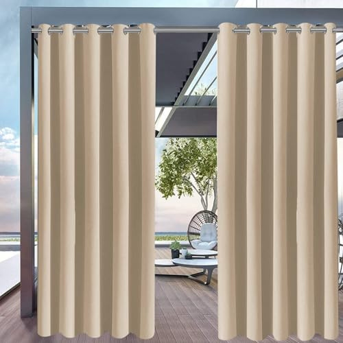 FaceYee Rideau imperméable d'extérieur pour jardin, terrasse, porche, fil anti-rayures, 132 x 274 cm, couleur : beige
