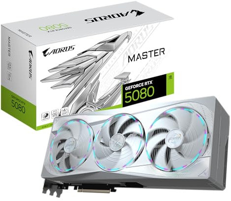 Gigabyte AORUS GeForce RTX 5080 Master Ice 16G Grafikkarte - 16GB GDDR7, 256 Bit, PCI-E 5.0, 2805MHz Core Clock, 3 x DP 2.1a, 1 x HDMI 2.1b, NVIDIA DLSS 4, GV-N5080AORUSM ICE-16GD