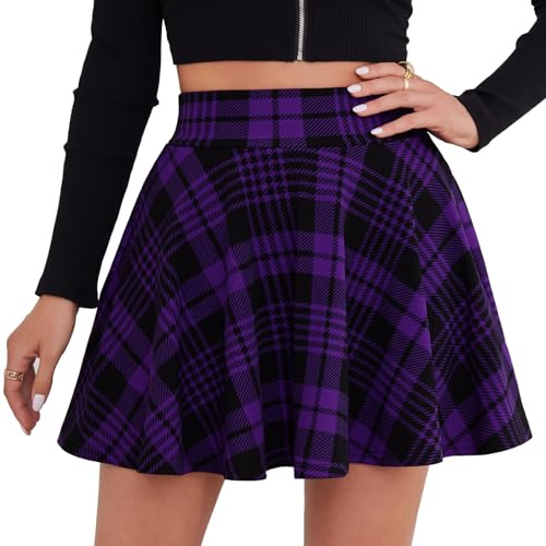 DJT Mini jupe patineuse pour femme et fille basique solide extensible avec short, XS