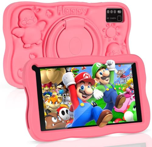 SUMTAB Tablet Bambini 7 Pollici con Controllo Parentale, Android 13 Tablette, 8 GB RAM 64GB ROM (256 GB Estensione) Bluetooth, WiFi,Tablet per Bambini con Custodia(Rosa)