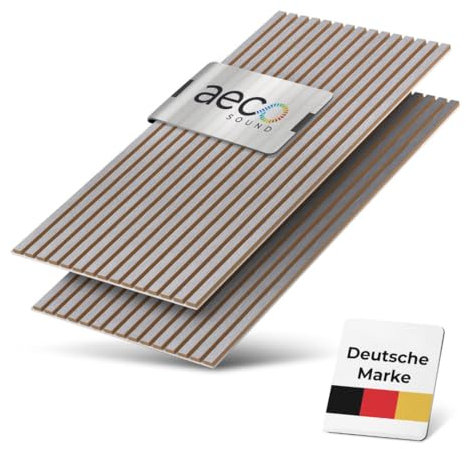 Aeco Sound® - Panneaux Acoustiques En Bois, 2 Pièces De 120x60 cm (= 1,44m²) - Feutre Acoustique (Gris) & Placage En Bois Véritable (Poirier) - Revêtement Mural 3D, Isolation Phonique