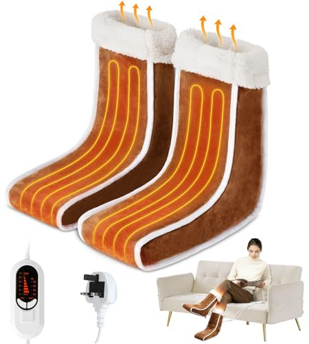 Yikkhy Separate Electric Foot Warmer for Cold Feet, Heated Feet Warmers for Women Men with Calf Coverage, Detachable Washable Lining 6 Temperatures 4 Timers Fast Heating Overheat Protection Long Cable