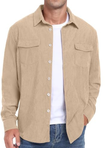 QUNERY Chemise Velours Homme Veste Chemise Boutonnée à Manches Longues Chaude Chemise Automne Hiver Homme avec Poches à Rabat