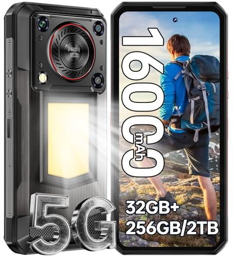 OUKITEL WP56 Outdoor Smartphone 5G, 32GB + 256GB/2TB Outdoor Handy Ohne Vertrag Android 15, 16000mAh Baustellenhandy, 6.8 FHD+120Hz mit 128DB Lautsprecher 1000 Lumen Campinglicht, 108MP Dual SIM/NFC