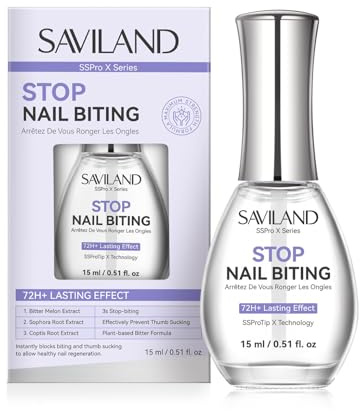 Saviland Stop Nail Biting Nail Polish 15 ml: Extremt bittert nagellack mot nagelbitande och tumsugning - Effektivt på bitna och skadade naglar - Stoppar nagelbitande direkt. För vuxna och barn.