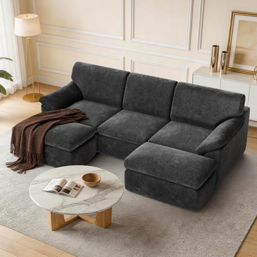Hamlody Boneless Cloud Sectional Sofa, 240cm Modular Chenille Couch, Grey