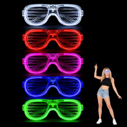 EujRcf 5 PCS Neon Party Glasses, Light Up Flashing Glow Glasses, LED Light Up Glasses with Vibrant Colours, Luminous Shutter Rave Glasses, Ideal for Raves and Festivals