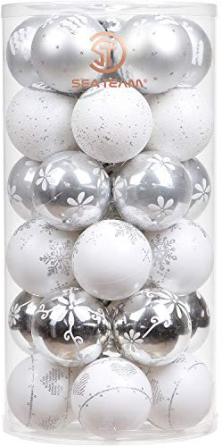 Sea Team 60 mm / 2,36 Zoll Set bunt bemalte und Funkelnde Ornamente und hängende Kugeln für Weihnachtsbaum – 30 Stück