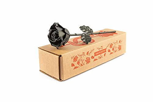 Forging Art Bcn® Hand Forged Eternal Wrought Iron Rose - Gift for Valentine's Day, Mother's Day, 6th Year Wedding Anniversary (Black)