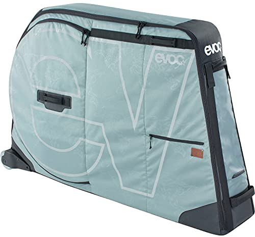EVOC BIKE BAG leichte Fahrrad Transporttasche (inkl. Räder, separates Fach für Räder, FORK MOUNT Stabilisierung, extrabreites Fahrwerk, 280l, max. Radstand 126 cm), Stahlgrau, Einheitsgröße