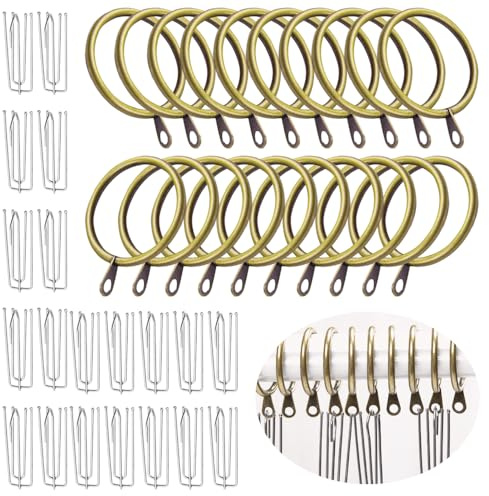 WYAN 20 pcs Stainless Steel Curtain Rings,for Windows,Doors,Shower Curtains | Metal.Curtain rings: 30 mm in diameter, Suitable for curtains of all styles-Bronze, Silber