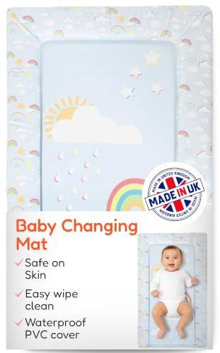 Babycurls Baby Changing Mat with Raised Foam Edges - Wipe Clean Waterproof PVC Nappy Changing Mat - Hypoallergenic Foam - UK Made Nursery Essential, Happy Weather, 76 x 45 cm Baby Pad