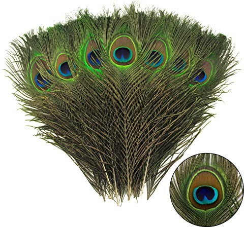 THARAHT 12pcs Peacock Feather Natural in Bulk 10-12 inch 25-30cm for Craft Vase Wedding Home Party Christmas Day Decoration Peacock Feathers