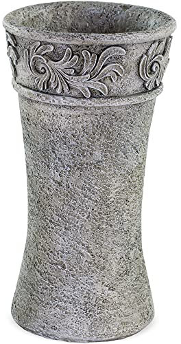 Matches21 Vase funéraire en forme de cône avec bordure Décoration funéraire en poly gris Ø 12 x 22 cm